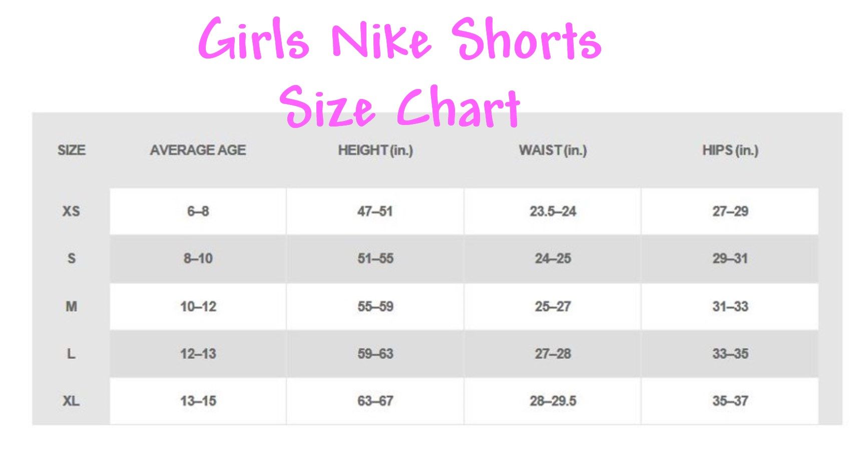 nike youth running shorts size chart